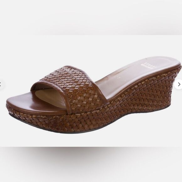 Stuart Weitzman Brown Leather Woven Slide Sandals Size 8M - Picture 1 of 12